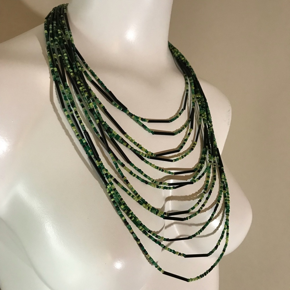 Green Black layered necklace